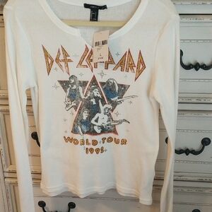 NWT Def Leppard World Tour 1992 Ivory Multi Long Sleeve Thermal Shirt, Sz L
